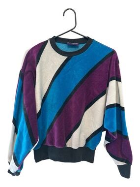 Vintage 90’s J.J. Thunder Colorblock Crewneck Sweater in Teal, Purple & Cream S